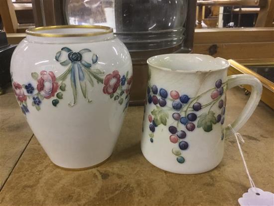 William Moorcroft Macintyre - an 18th century pattern jar and an early Leaf and Berry mug, 11.5cm and 9cm, mug damaged